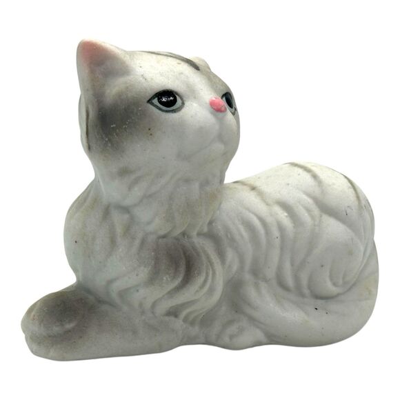 Vintage White Gray Tip Persian Blue Eye Kitten Bisque Porcelain 3" Figurine - Picture 2 of 10